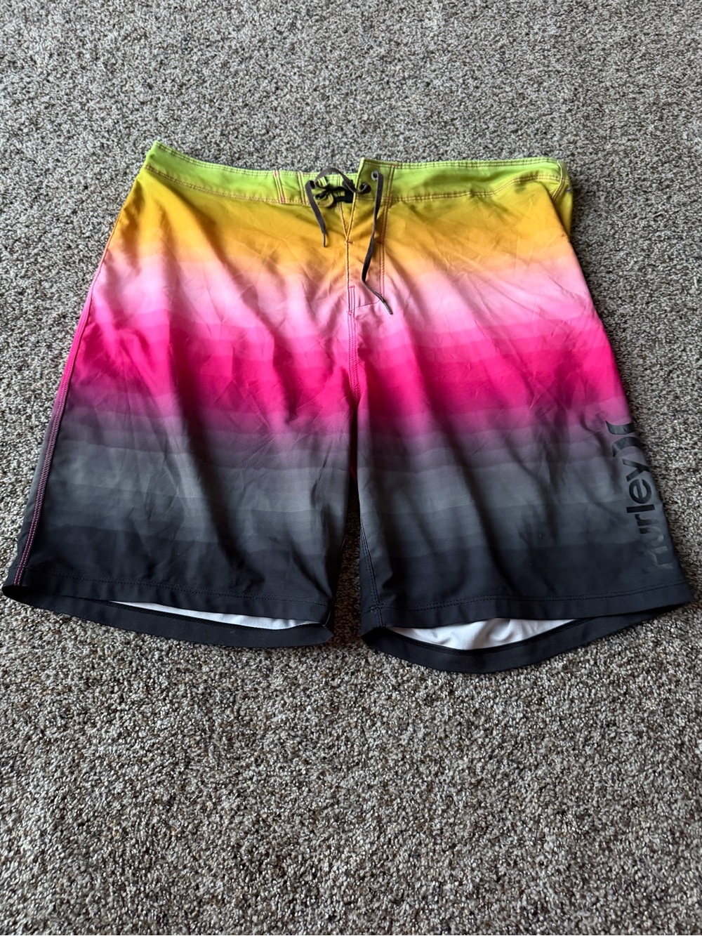 Hurley Mens 36 Gradient Ombre Board Shorts Pink Yellow Black Surf Swim Trunks